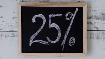 chalk board with 25% written on it