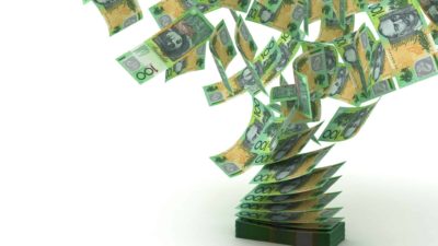 rise in asx share price represented by one hundred dollar notes flying freely through the air