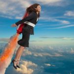 Woman attached to rocket flies into the air