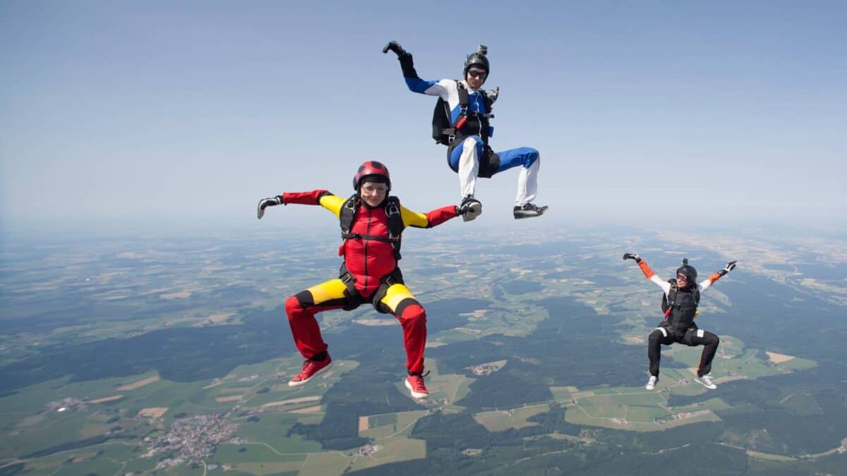 Three sky divers 'falling with style'.